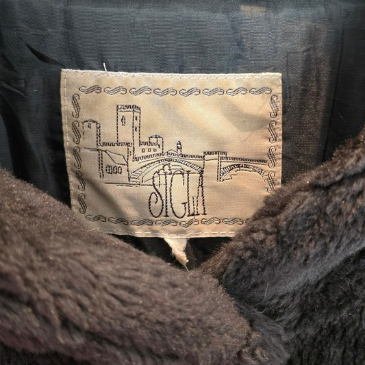 Vintage Diamond Print Faux Fur Coat - Size XL