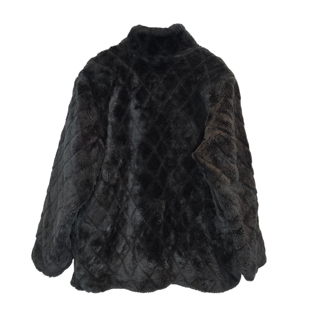 Vintage Diamond Print Faux Fur Coat - Size XL