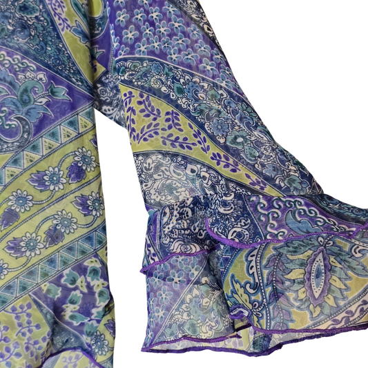 2000's Sheery Paisley Print Flowy Top - Size Large