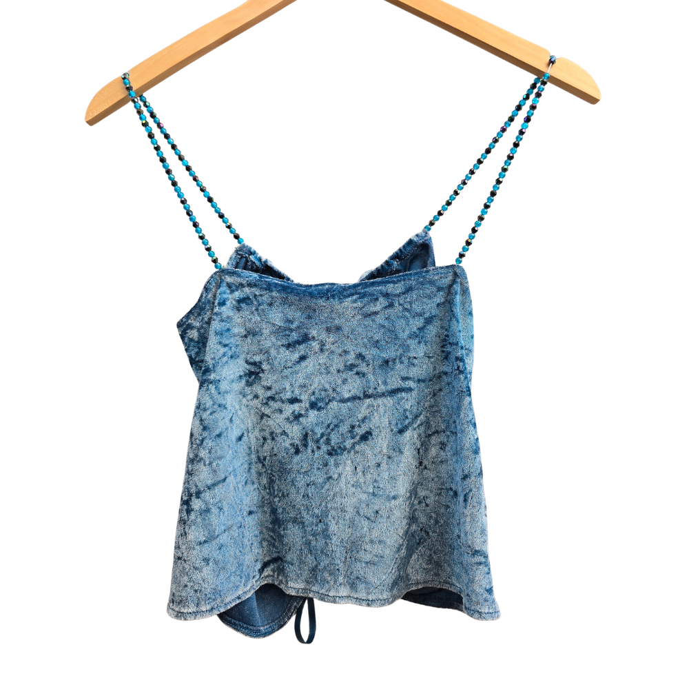 Retro Y2K Velvet Detailed Crop Top - Size XS/ S (W48)