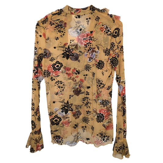 Retro Floral Print Mesh Detailed Blouse - Size large (W32)