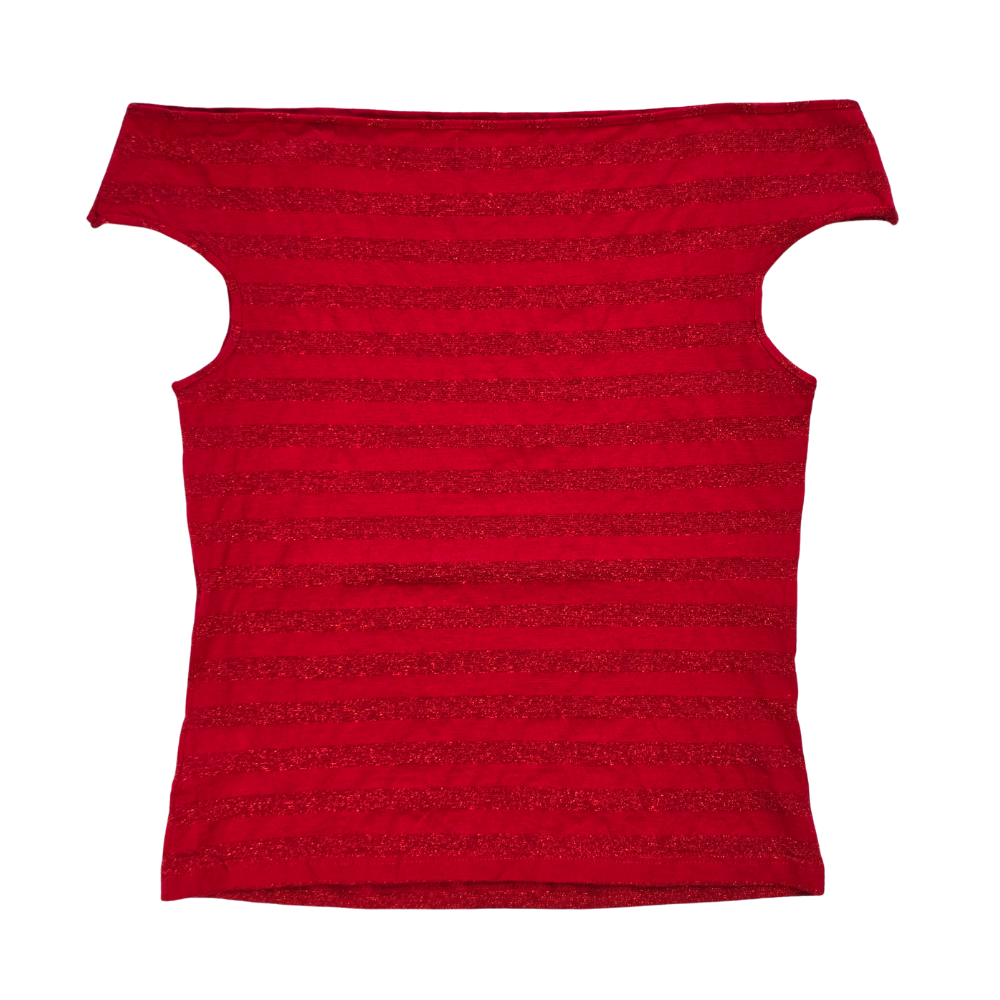Fun Red Stripe Off Shoulder Tee - Size L