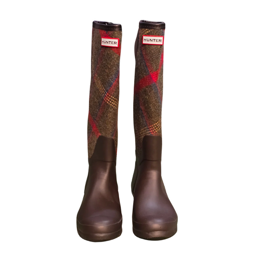 Brown + Wool Tartan Hunter Welly Boots (Deadstock/ Unworn) - Size UK7