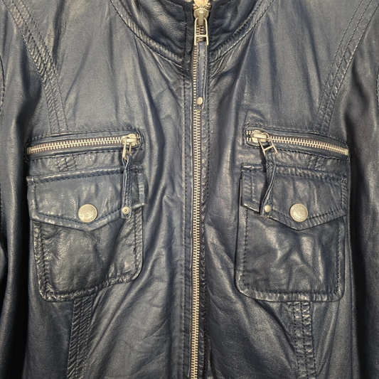 Retro Detailed Leather Jacket - Size L (W42)