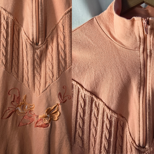 90's Vintage Qaurter Zip Sweater + Embroidered details - Size L (W11)