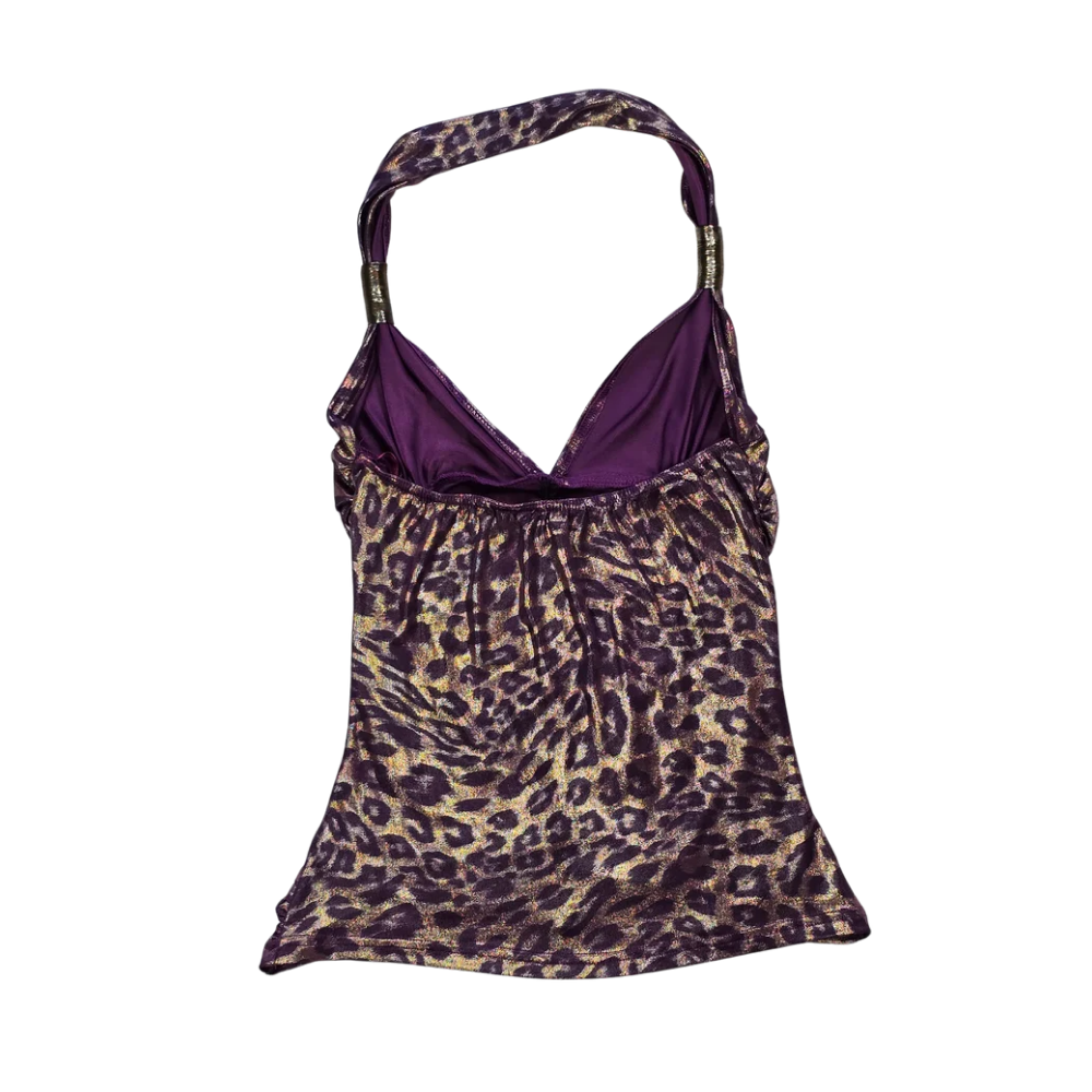 Vintage Y2K Animal Print Halterneck- Size M