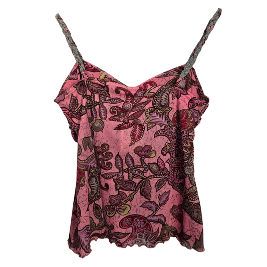 Retro Y2K Paisley/ Floral Print Mesh Strappy Top (W28)