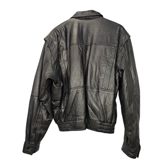 Vintage 80's Leather Bomber Jacket - Size XL (W41)