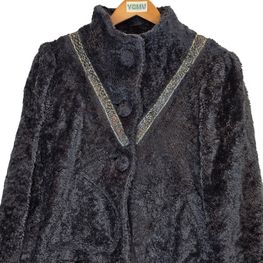 Gorgeous Vintage Black/ Grey Faux Fur Coat - Size M