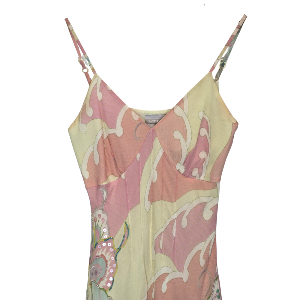 Gorgeous 90's Pastel Beaded Butterfly Dress - Size 32