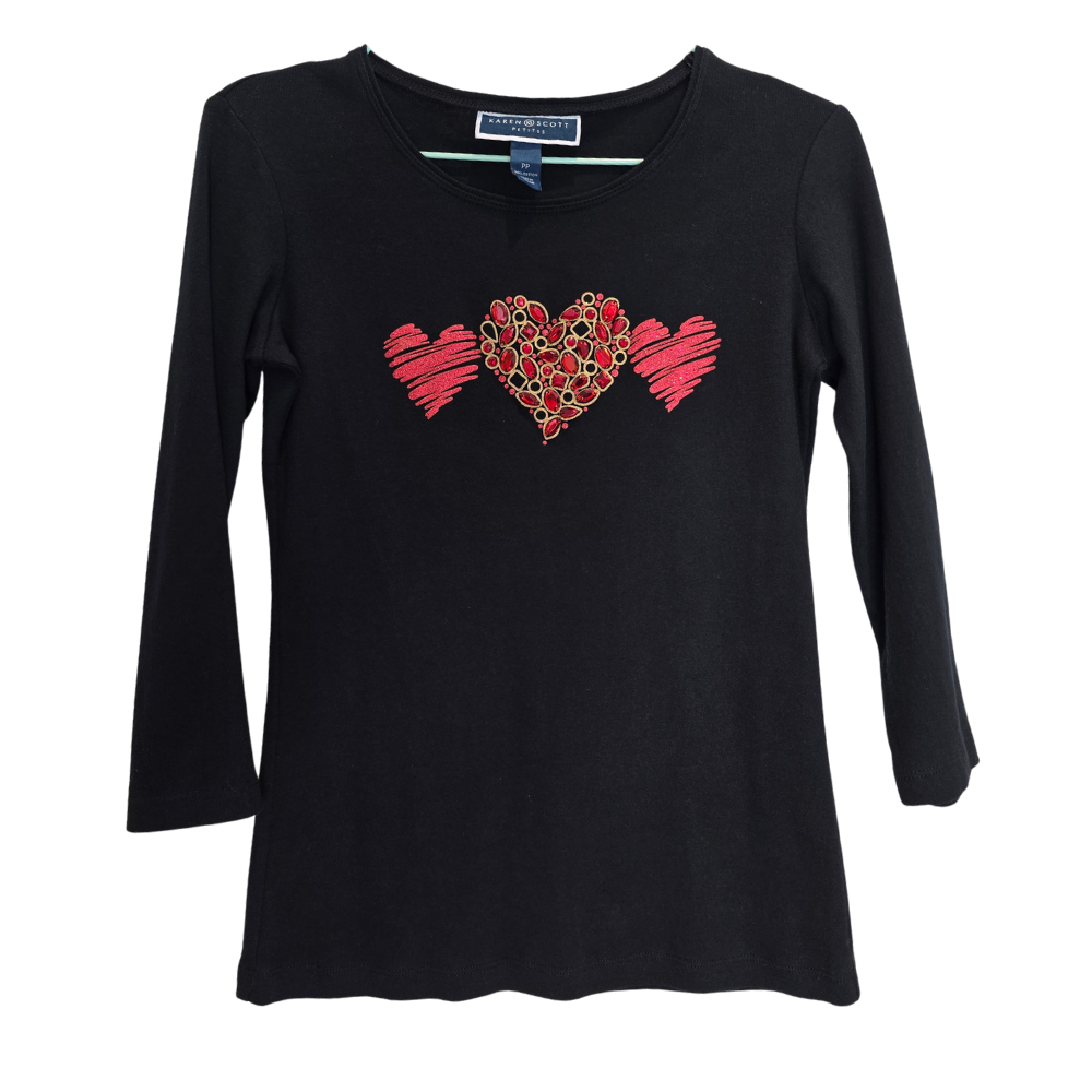 Retro Y2K Tee with Hearts - Size S