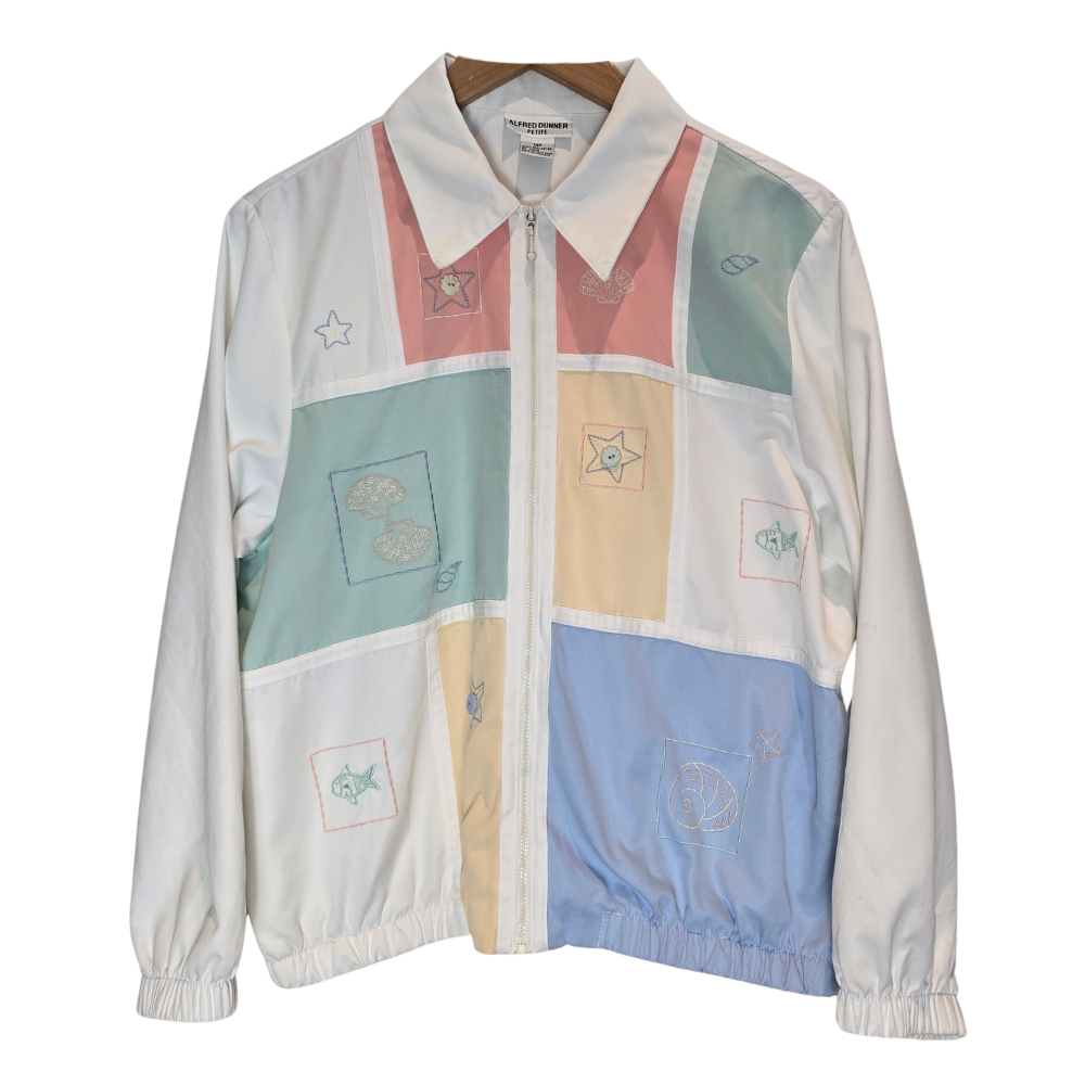 Retro 90's Patchwork + Embroidery Jacket- Size M/L