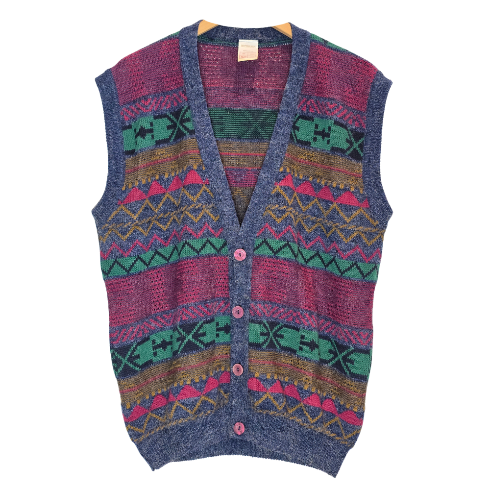 Vintage 80's Pattern Knit Vest - Size XL