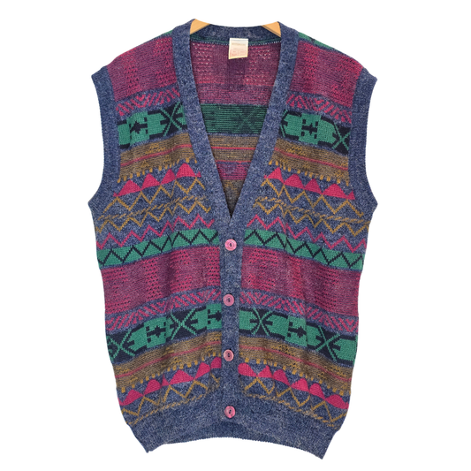 Vintage 80's Pattern Knit Vest - Size XL