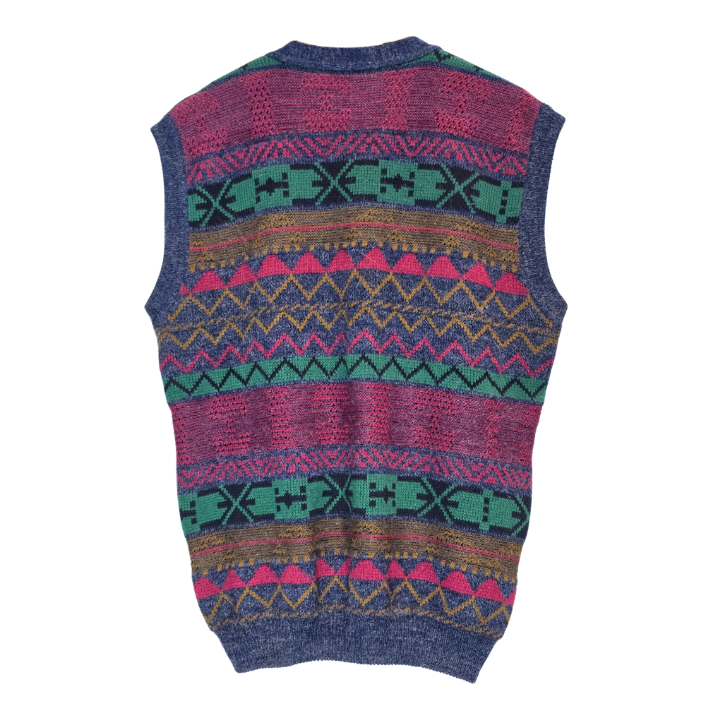 Vintage 80's Pattern Knit Vest - Size XL