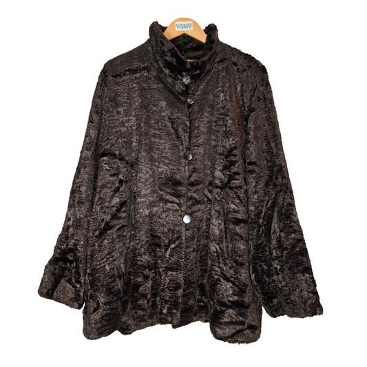 Gorgeous Vintage Shiny Brown Faux Fur Coat - Size 40