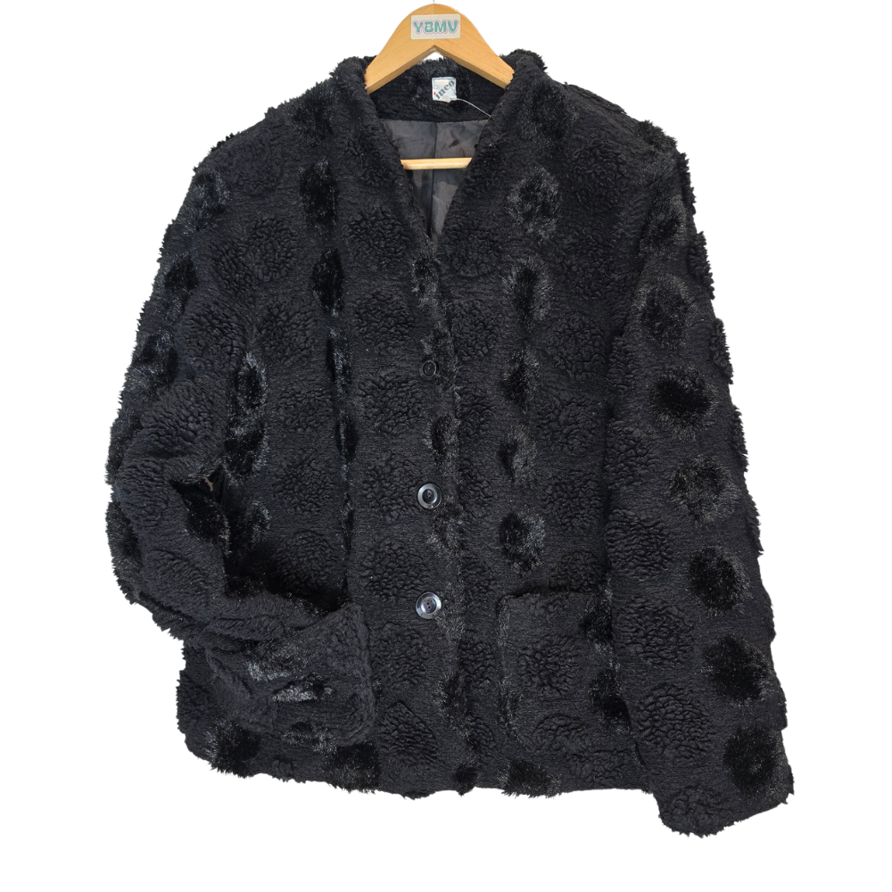 Polka Dot Print Faux Fur Coat - Size 46