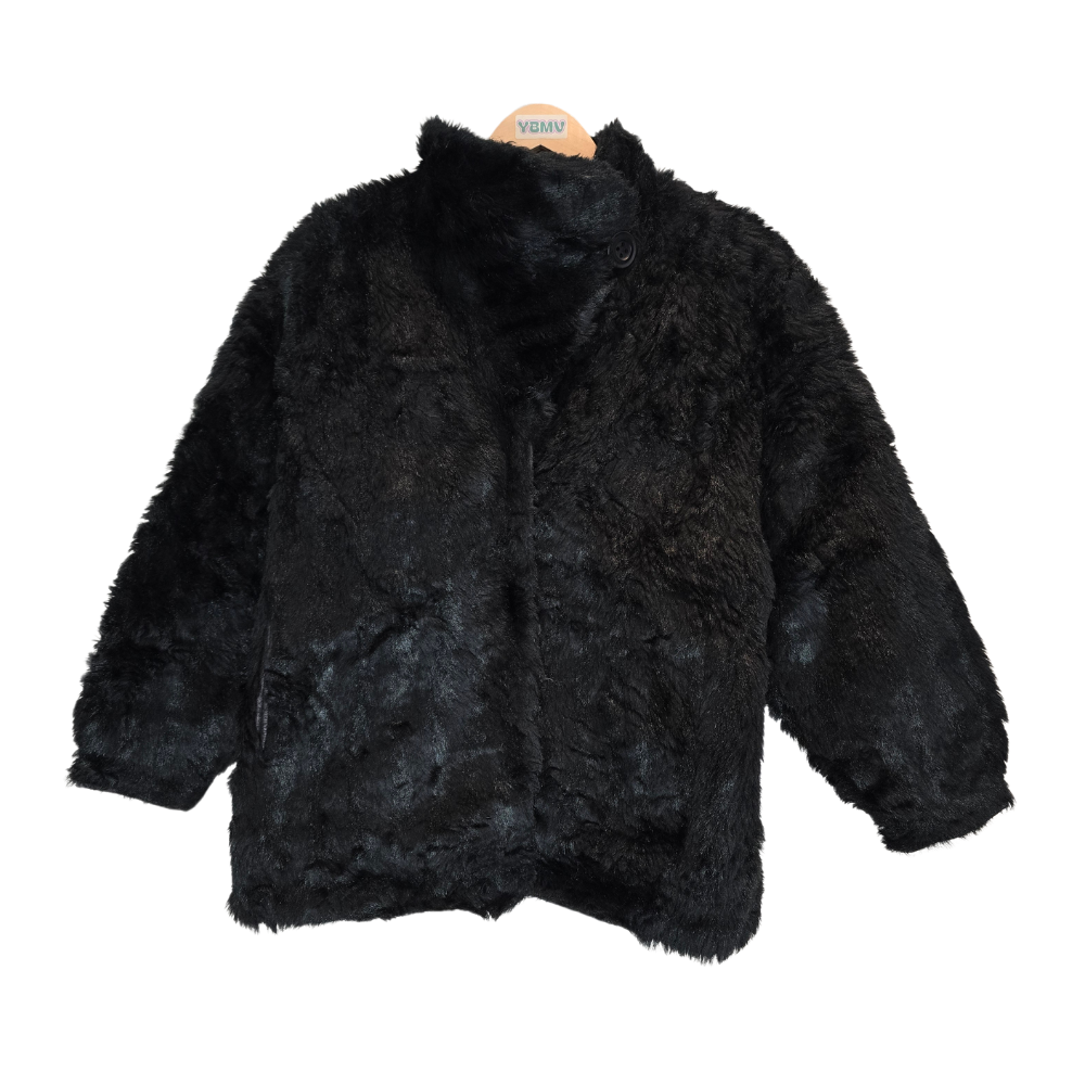 Vintage Black Faux Fur Coat - Size M/L
