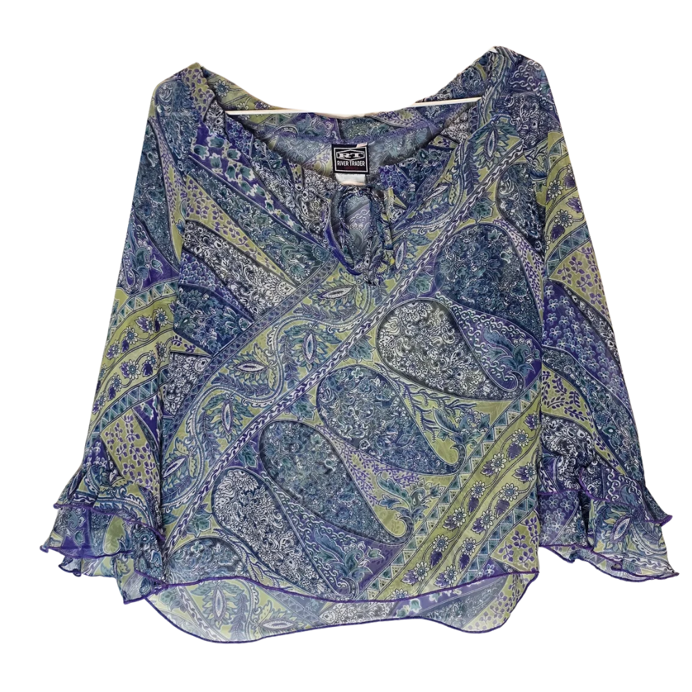 2000's Sheery Paisley Print Flowy Top