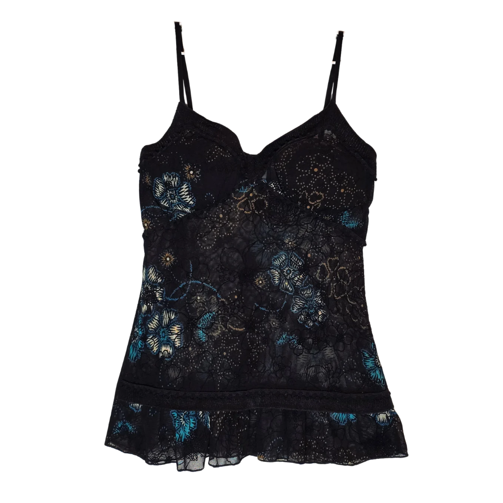Retro Y2K Jus D'orange Paris Pattern Mesh + Detailed Cami