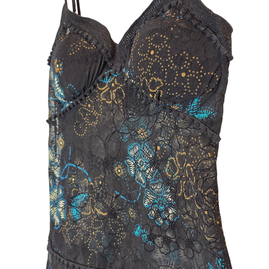 Retro Y2K Jus D'orange Paris Pattern Mesh + Detailed Cami - Size Small