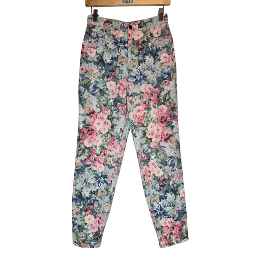 Vintage 90's Floral Print Cotton Trousers - Size small