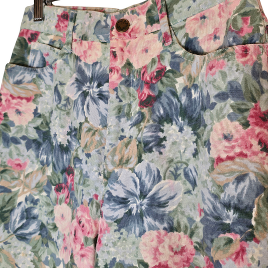 Vintage 90's Floral Print Cotton Trousers - Size small