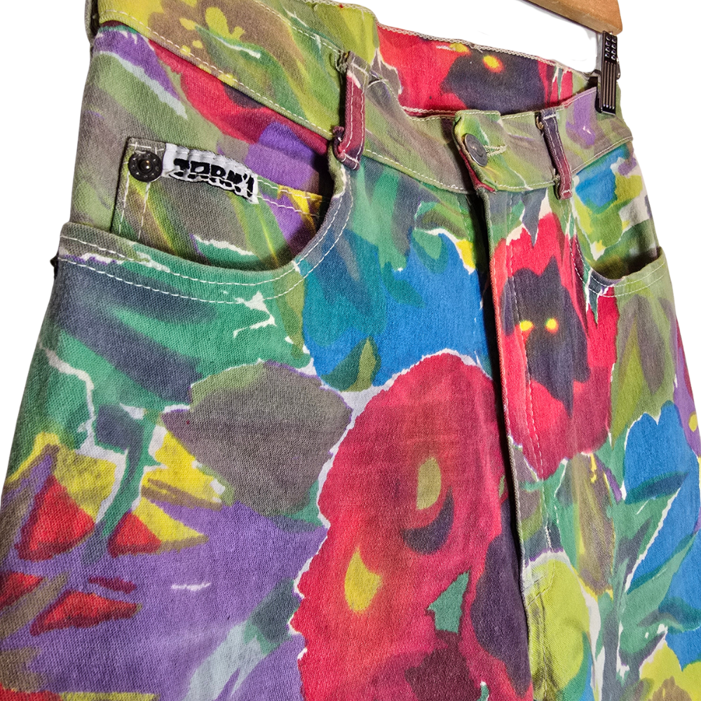 Vintage 90's Bright Floral Cotton High-rise Trousers