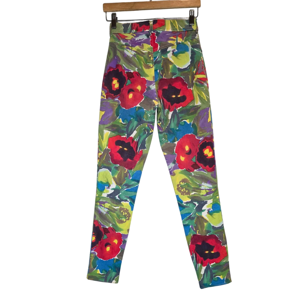 Vintage 90's Bright Floral Cotton High-rise Trousers