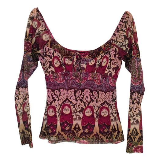 Retro/ 2000s Garphic Mesh Top - Size S/M