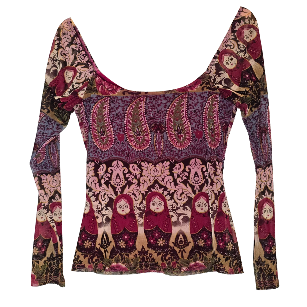 Retro/ 2000s Garphic Mesh Top - Size S/M