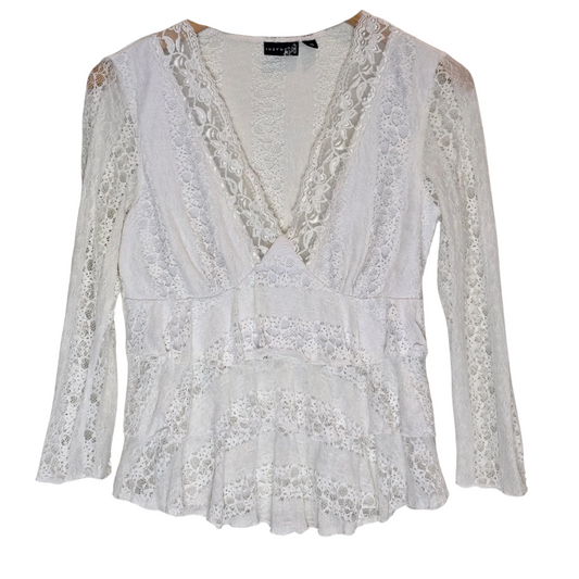 2000's White Lace Babydoll Top - Size M