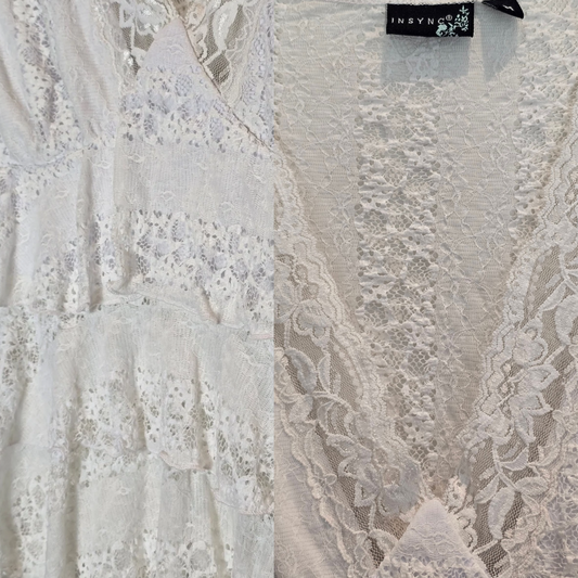 2000's White Lace Babydoll Top - Size M