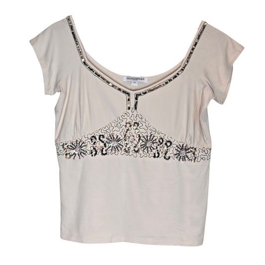 Retro 2000s Viscose Beadwork Top - Size M