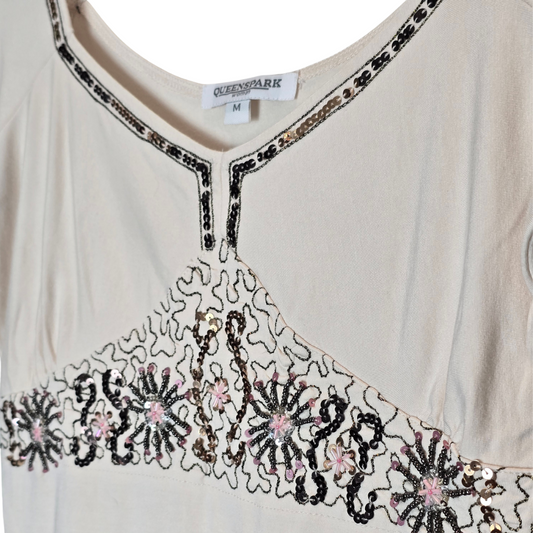 Retro 2000s Viscose Beadwork Top - Size M