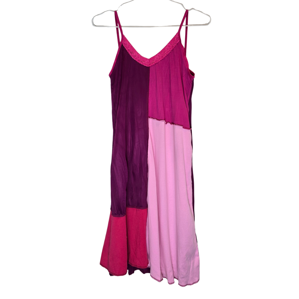 Retro Pink Patchwork Dress - Size S