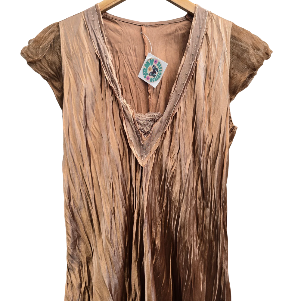 Vintage 90's Champagne Colour Detailed Maxi Dress - Size S/M (W37)