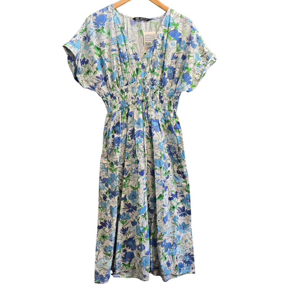 Pre-loved Zara 100% Cotton Midi Dress - Size XL (W38)