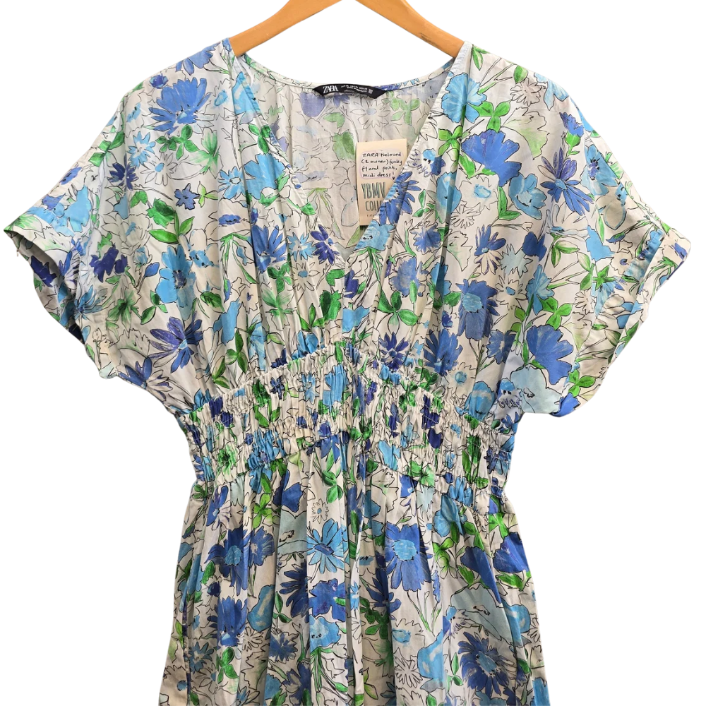Pre-loved Zara 100% Cotton Midi Dress - Size XL (W38)