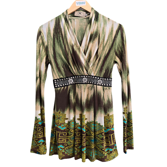 Y2K Nature Pattern + Beadwork Top - Size 10 (W45)