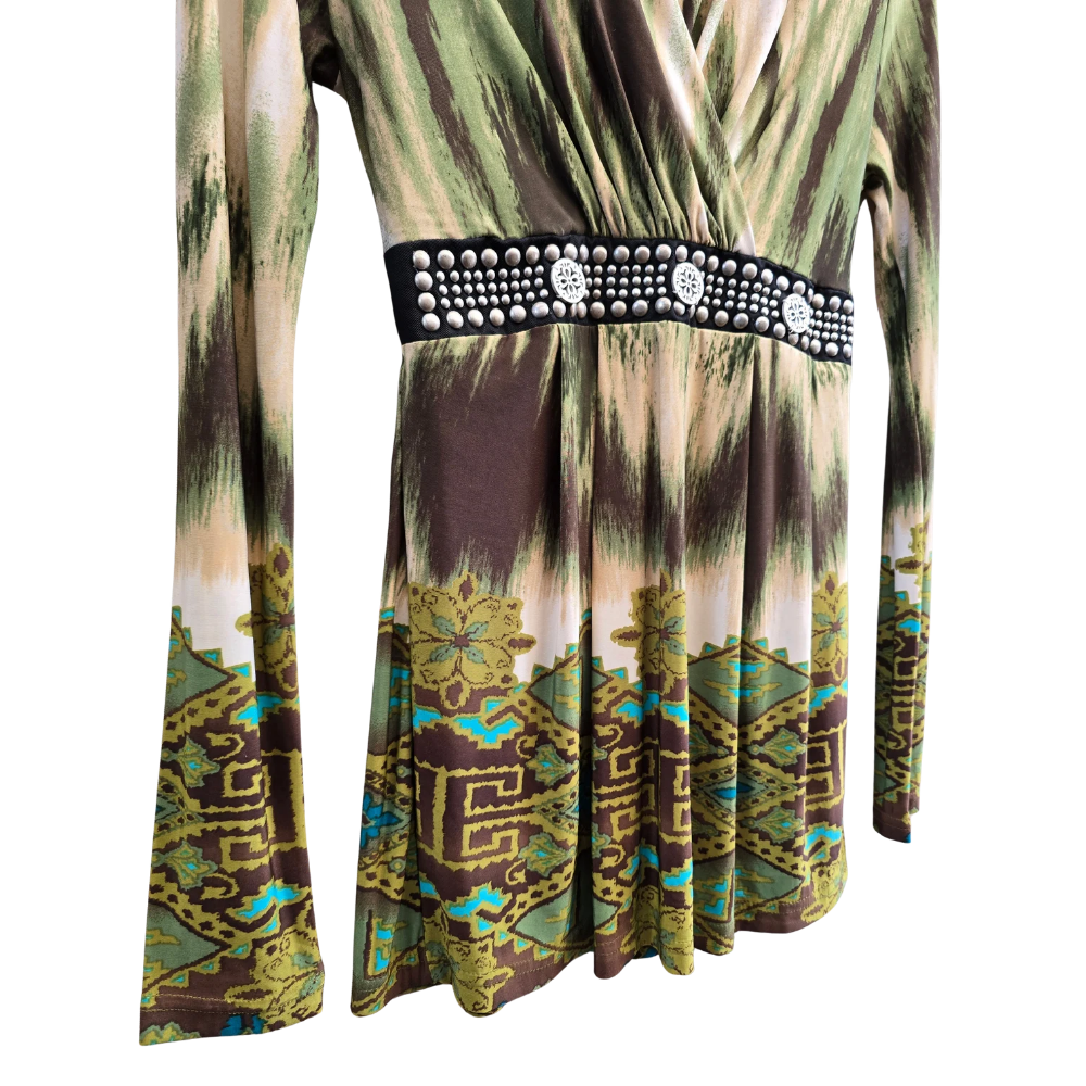 Y2K Nature Pattern + Beadwork Top - Size 10 (W45)