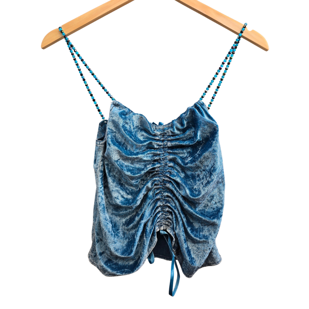 Retro Y2K Velvet Detailed Crop Top - Size XS/ S (W48)