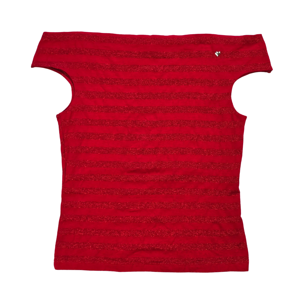 Fun Red Stripe Off Shoulder Tee - Size L