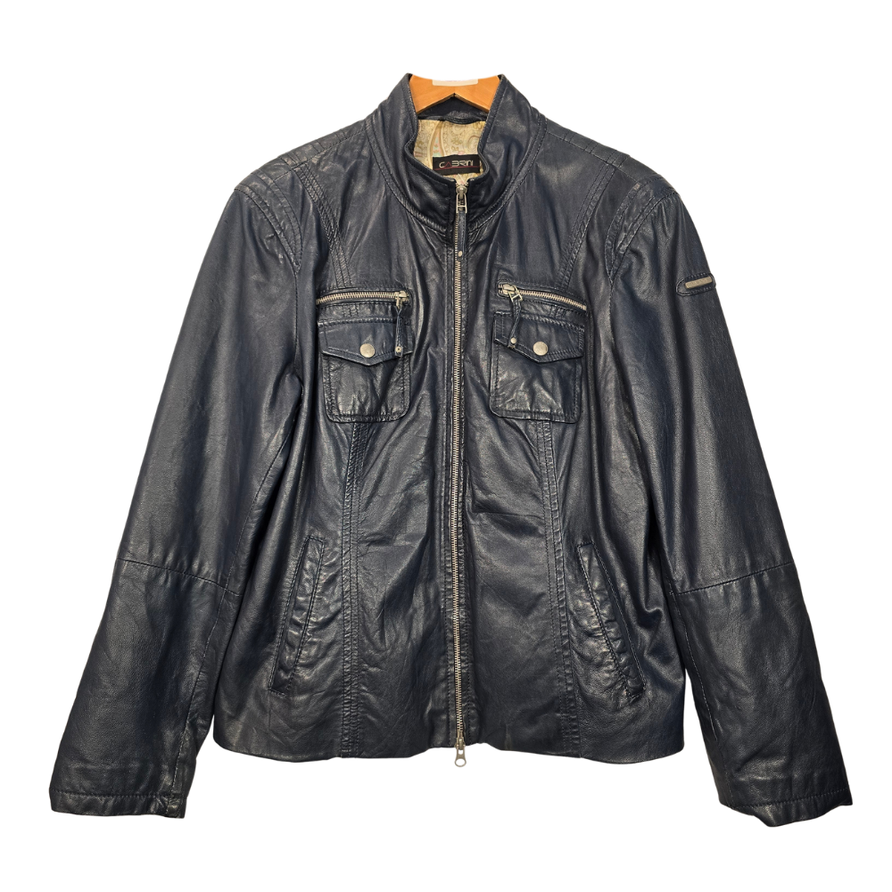 Retro Detailed Leather Jacket - Size L (W42)