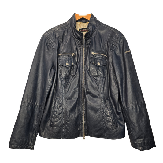 Retro Detailed Leather Jacket - Size L (W42)