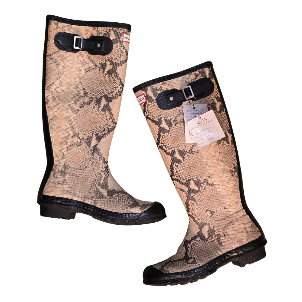 Cream Snake print Hunter Welly Boots (Rare/ discontinued range) Deadstock + Unworn - Size UK7