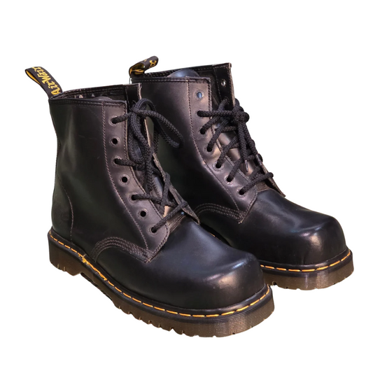 Steel Toe Black Leather Dr Martens - Size UK10