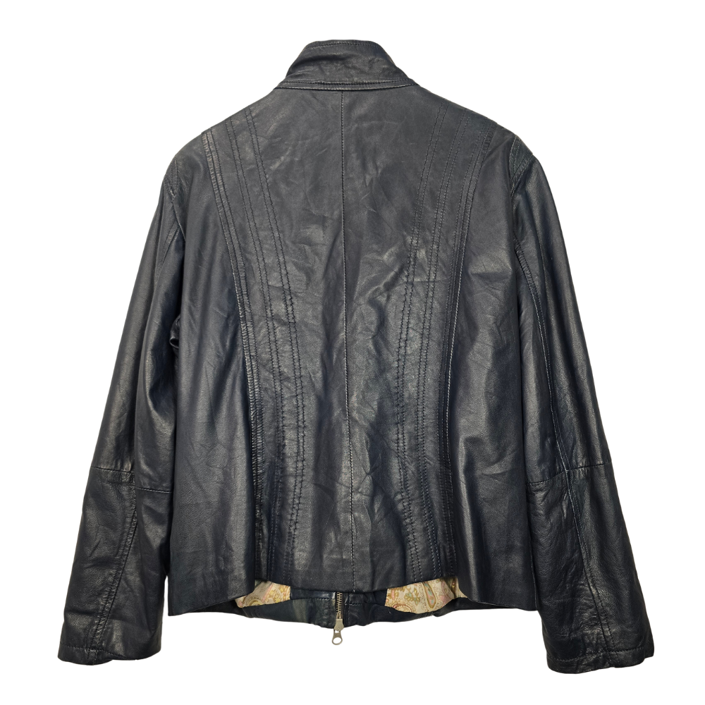Retro Detailed Leather Jacket - Size L (W42)
