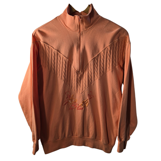 90's Vintage Qaurter Zip Sweater + Embroidered details - Size L (W11)