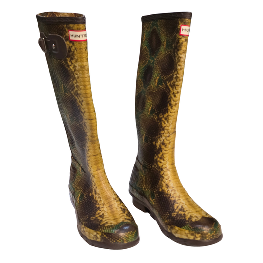 Green Snake print Hunter Welly Boots (Rare/ discontinued range) Deadstock + Unworn - Size UK5